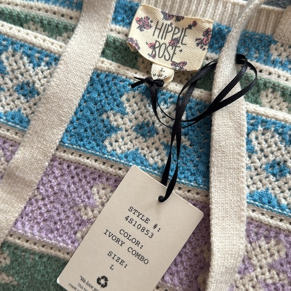 Hippie Rose sweater knit super soft grannie square floral pattern Large NEW boho - Picture 3 of 5